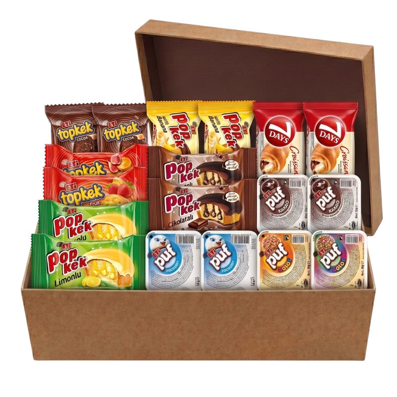 Türkische Waffel Box 18er mit Eti Puf Popkek Topkek und 7 DAYS